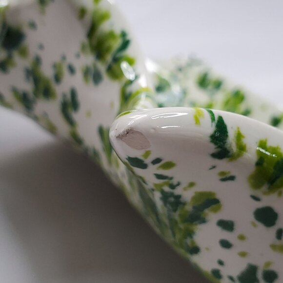 VTG Ceramic Holly Leaf-Shaped serving Tray Green White Splatter 1970's MCM - Picture 6 of 12